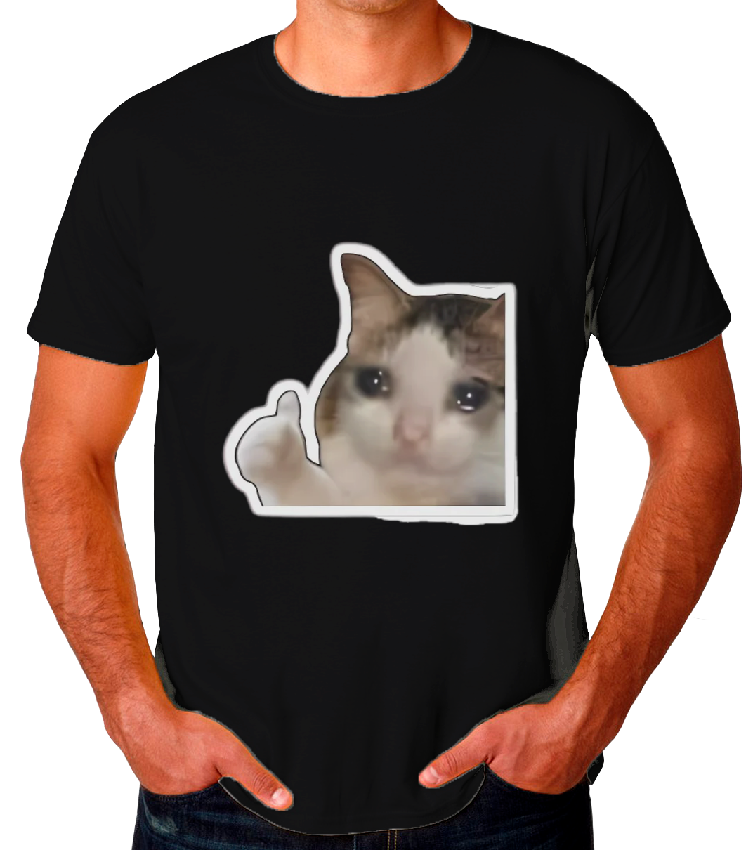 Sticker Gatito Triste Like Playera de Hombre